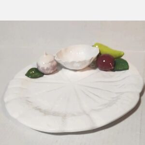 Vtg Signed Briggs Pottery Sculpted Vegetables Serving Platter with Dip Cup